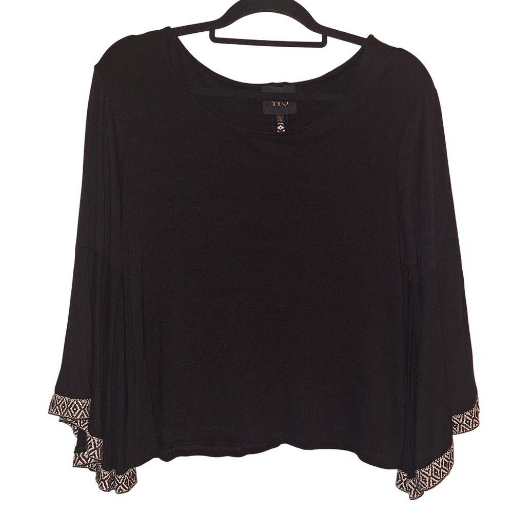 W5 Large Black Shirt Bell Sleeve Whimsygoth Minimalist Flowy Blouse Shirt